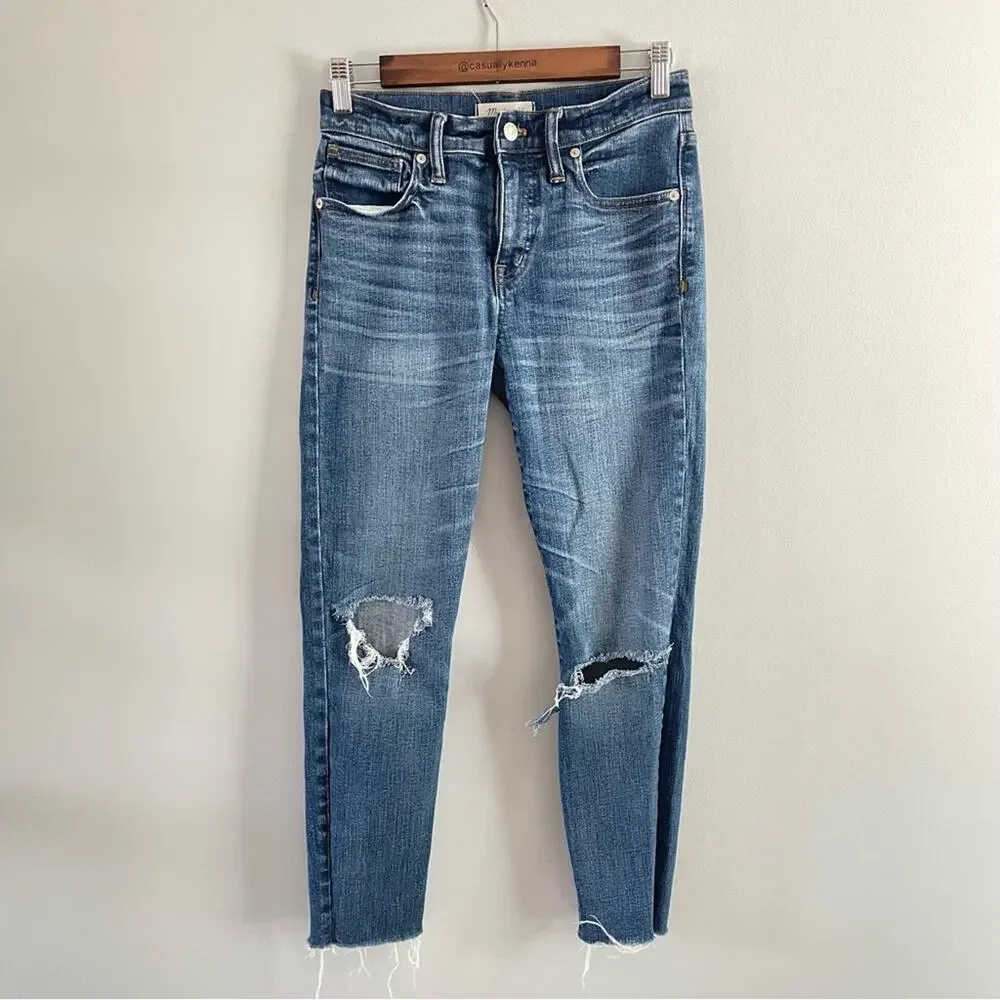 Madewell Womens 9" High-Rise Skinny Crop Jean Bruce Wash Medium Denim Distressed - Picture 2 of 11